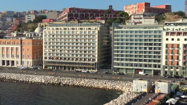 Italy Naples October 2017 Panoramic View Ovo Castle Partenope Port — стоковое видео