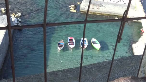 Naples Perahu Nelayan Pelabuhan Kecil Santa Lucia Terlihat Dari Kastil — Stok Video