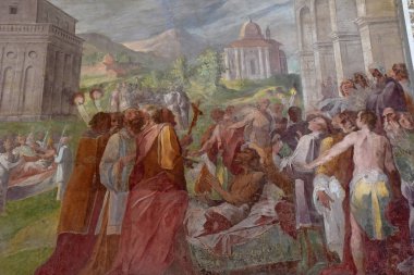 İtalya, Napoli, 13 Ekim 2017. Certosa, San Martino, yıl 1325, anıtsal dini kompleks. Kilisenin iç Şapeli freskler.