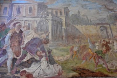 İtalya, Napoli, 13 Ekim 2017. Certosa, San Martino, yıl 1325, anıtsal dini kompleks. Kilisenin iç Şapeli freskler.