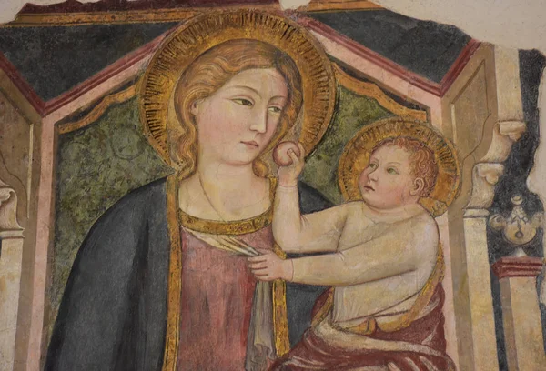 İtalya, Napoli, 13 Ekim 2017. Certosa, San Martino, yıl 1325, anıtsal dini kompleks. Bir duvar bir iç odadaki fresco.