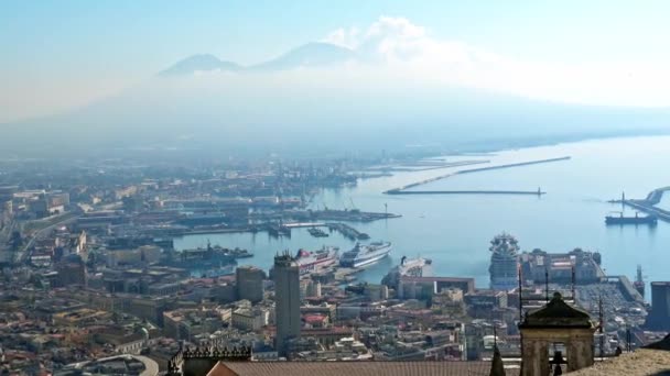 Itália Nápoles Zoom Porto Colina Sant Elmo Castelo — Vídeo de Stock