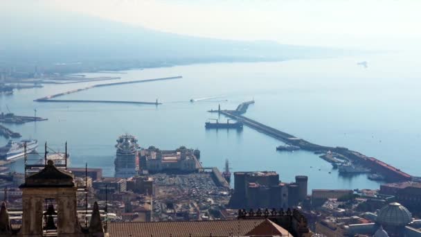 意大利 那不勒斯 港口的看法 从圣艾尔堡的山 — 图库视频影像