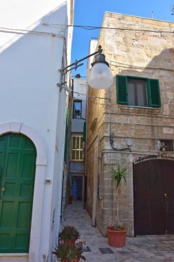 İtalya, Puglia bölgesi, 18/08/2017, Polignano, tarihi merkezde karakteristik bir sokak.