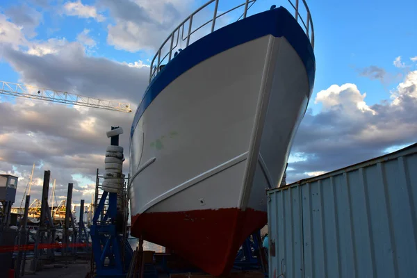 Italie Pouilles Monopoli Entretien Des Bateaux Pêche Dans Port — Photo