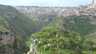 İtalya, Matera, Matera, taşlar UNESCO tarafından şehir ve gravina Panoraması. Yakınlaştırma