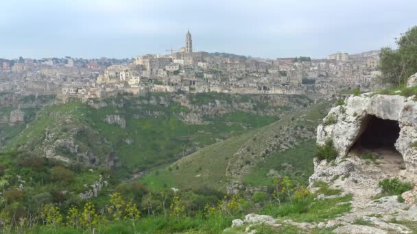 Ταλια Matera Πέτρες Της Matera Unesco Site Πανόραμα Αρχαία Σπήλαια — Αρχείο Βίντεο