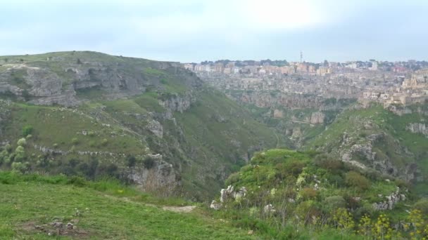 Włochy Matera Kamienie Miasta Matera Wpisanego Listę Unesco Panorama Miasta — Wideo stockowe