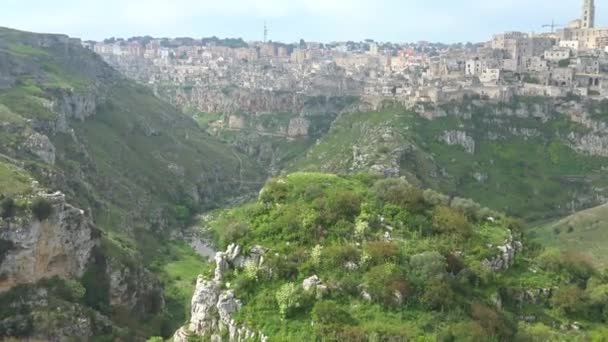 意大利 马泰拉 马泰拉石 教科文组织遗址 城市全景和 Gravina — 图库视频影像
