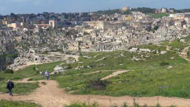 Włochy Matera Kamienie Miasta Matera Wpisanego Listę Unesco Panorama Miasta — Wideo stockowe