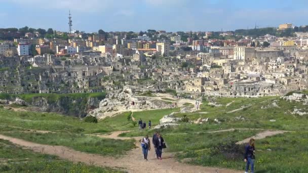Włochy Matera Kamienie Miasta Matera Wpisanego Listę Unesco Panorama Miasta — Wideo stockowe