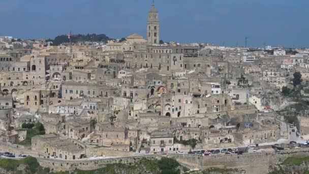 Italië Matera Stenen Van Matera Unesco Site Panorama Van Stad — Stockvideo