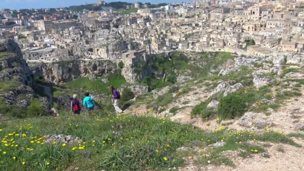 Italien Matera April 2018 Steine Von Matera Unesco Stätte Touristen — Stockvideo