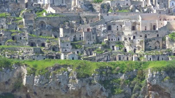 Matera Olaszország Kövek Matera Unesco Helyén Város Panorámája — Stock videók