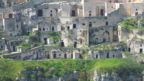 Italië Matera Stenen Van Matera Unesco Site Panorama Van Oude — Stockvideo