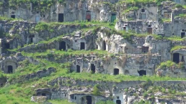 Itálie Matera Kameny Matera Seznamu Unesco Panorama Starého Města Zvětšení — Stock video