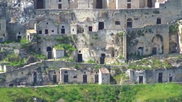 Italia Matera Piedras Matera Sitio Unesco Panorama Ciudad Antigua Zoom — Vídeo de stock