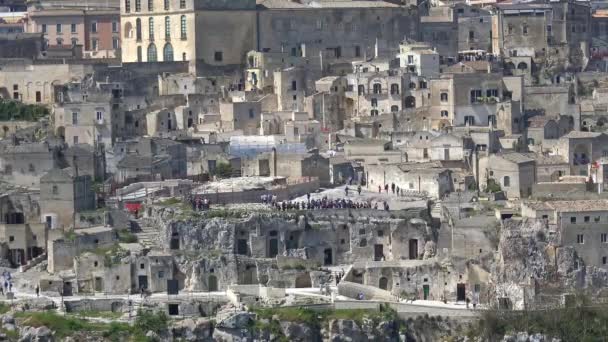 Italië Matera Stenen Van Matera Unesco Site Panorama Van Stad — Stockvideo