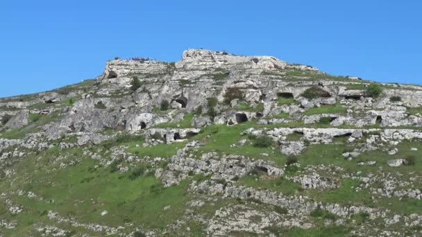 Matera Kövek Matera Unesco Helyén Panoráma Rock Barlangok Olaszország Gyors — Stock videók