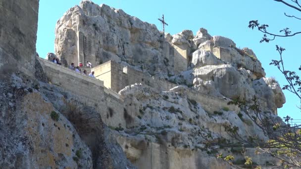 Włochy Matera Kamienie Miasta Matera Wpisanego Listę Unesco Kościół Santa — Wideo stockowe