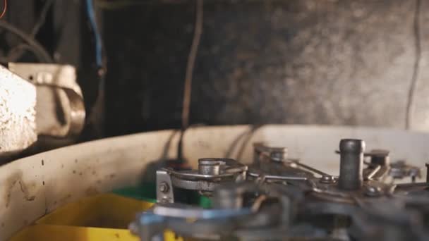 Close up shot of a working mechanism of automatic film developing machine — Stock Video