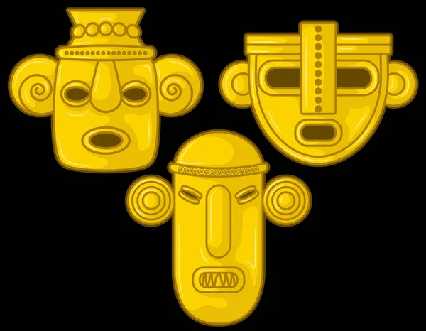Древние Колумбийские Золотые Головы Некоторых Доиспанских Культур Векторные Иллюстрации Черном — стоковый вектор