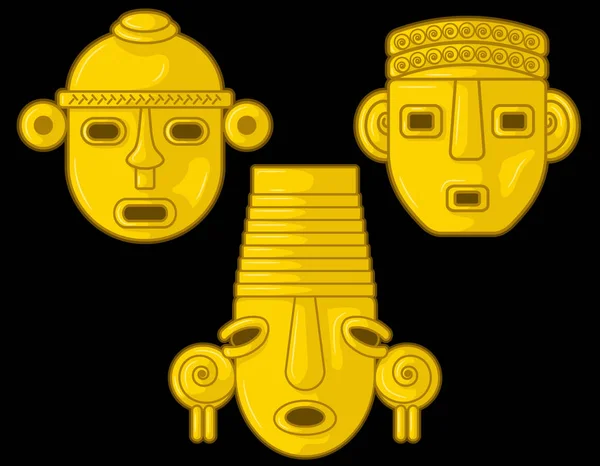 Ancient Colombian Golden Heads Some Pre Hispanic Native Cultures Vector — Stock Vector