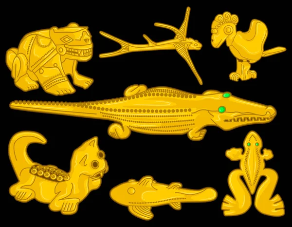 Antiguas Cabezas Animales Dorados Colombianos Algunas Culturas Nativas Prehispánicas Con — Vector de stock