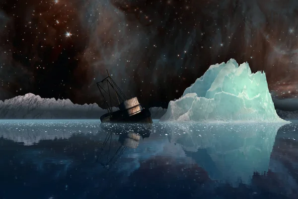 Eisberge unter der Milchstraße. — Stockfoto