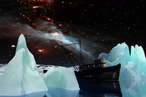 Eisberge unter der Milchstraße. — Stockfoto