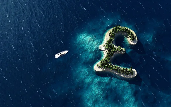 Île tropicale sous la forme du symbole de la livre sterling — Photo