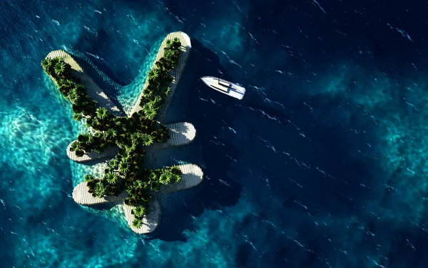 Yen sembolü şeklinde tropik ada — Stok fotoğraf