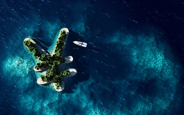 Τροπικό νησί με τη μορφή του συμβόλου του γιεν — Φωτογραφία Αρχείου