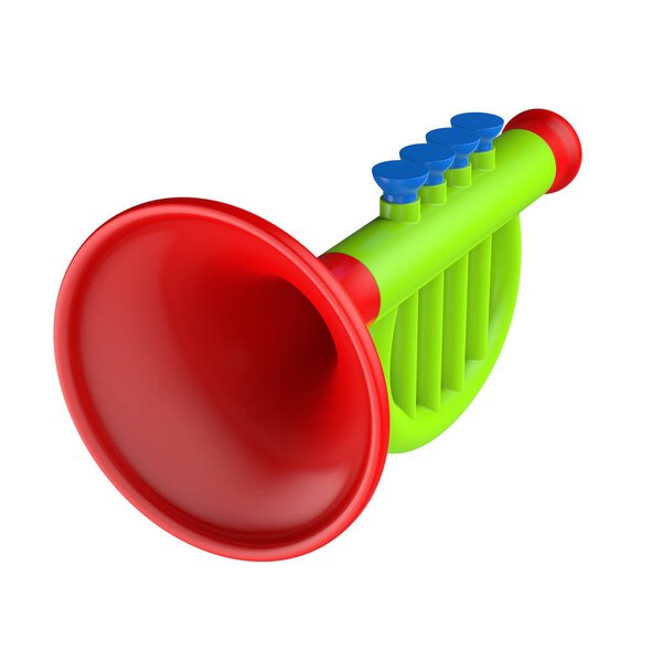 Toy trumpet isolated on a white background. 3d illustration.