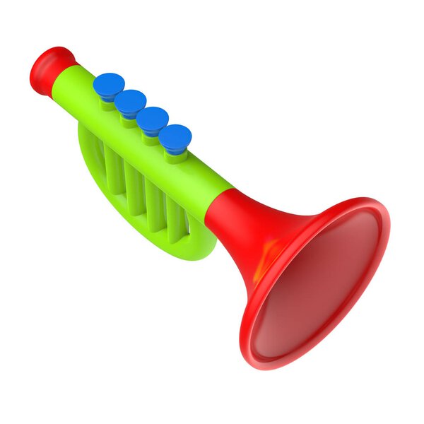 Toy trumpet isolated on a white background. 3d illustration.