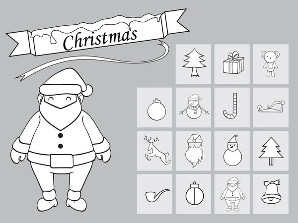 Санта різдвяні ікони мультфільм Векторні ілюстрації на білому фоні — стоковий вектор