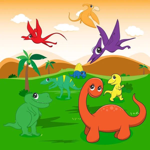 Illust of cute dinosaurs cartoon EPS10 File simple Gradien —  Vetores de Stock