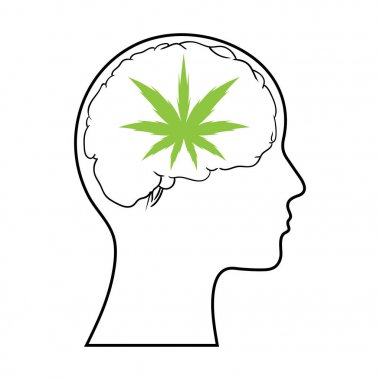 Adam ve düşünme esrar (marihuana) yaprak, vektör çizim