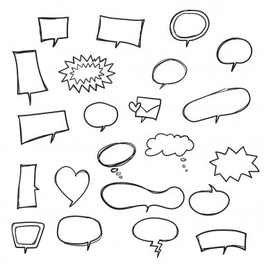 Konuşma balonları basit çizimler el çekilmiş. 