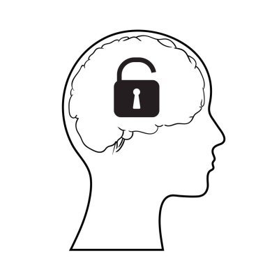 adam ve beyin açık kilit ile vektör çizimi