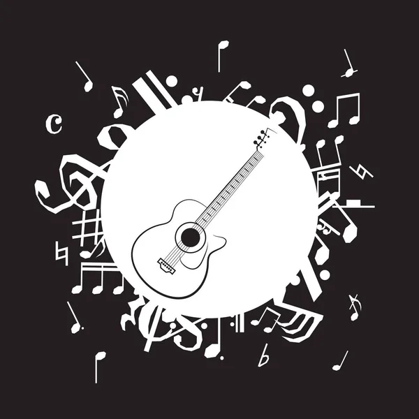 Ilustración Vectorial Guitarra Vintage Sobre Fondo Negro — Vector de stock