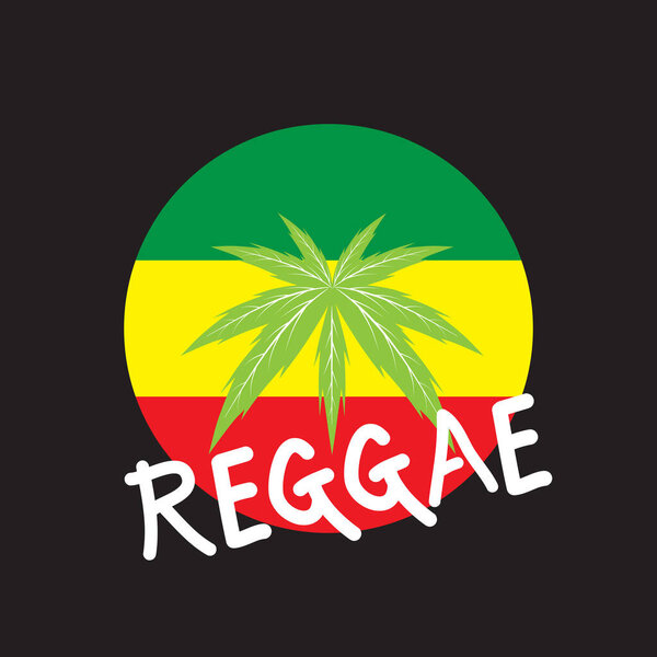 Musical reggae instrument and rastafarian elements on black background