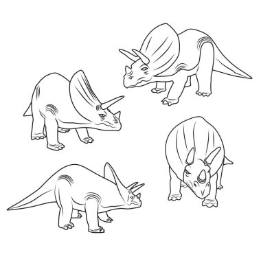 Beyaz zemin üzerinde çizgi-sanat olan dinozor karikatür çiziminin vektör illüstrasyonu, 