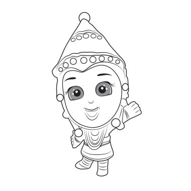 Beyaz arkaplanda çizgi sanatı olan kız çiziminin vektör illüstrasyonu