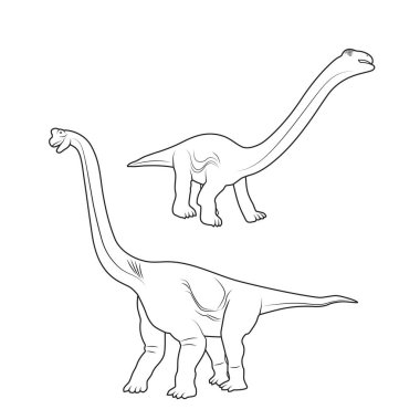Beyaz zemin üzerinde çizgi-sanat olan dinozor karikatür çiziminin vektör illüstrasyonu, 