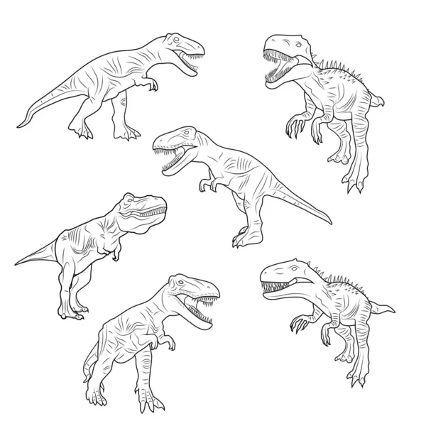 Ilustração Vetorial Desenho Desenhos Animados Dinossauro Com Arte Linha Sobre —  Vetores de Stock