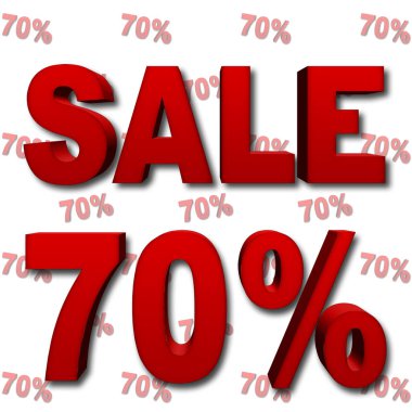 Hisse senedi illüstrasyon - 70 yüzde indirim, kırmızı satış, kırmızı sayılar, 3d, beyaz arka plan karşı izole.