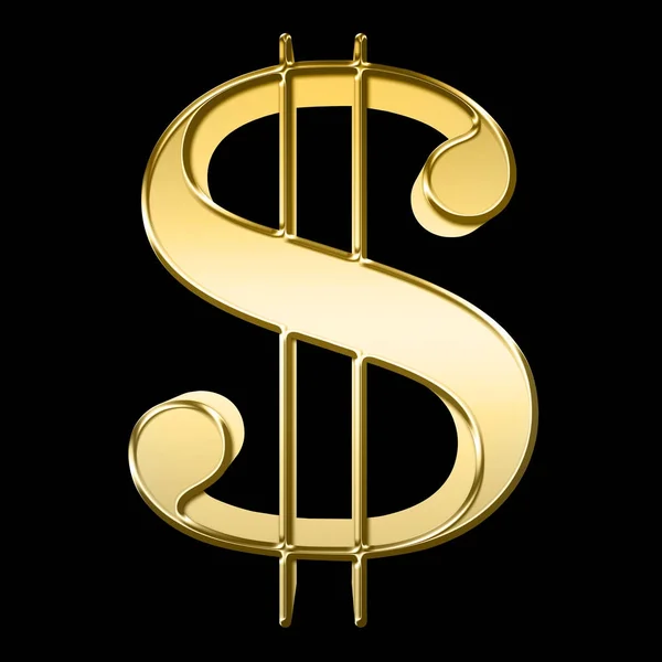 Stock Illustration - Golden ons dollarteken, geïsoleerd tegen de zwarte achtergrond. 3D. — Stockfoto