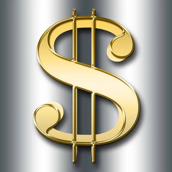 Stock Illustration - Golden ons dollarteken, geïsoleerd tegen de achtergrond van zilver. 3D. — Stockfoto