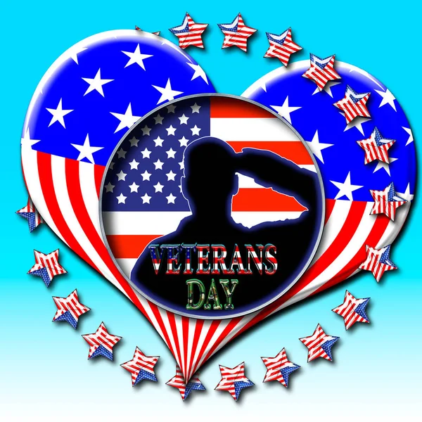 Stock Illustration - Happy Veterans Day, 3D Illustration, Honoring all who served, American holiday template.